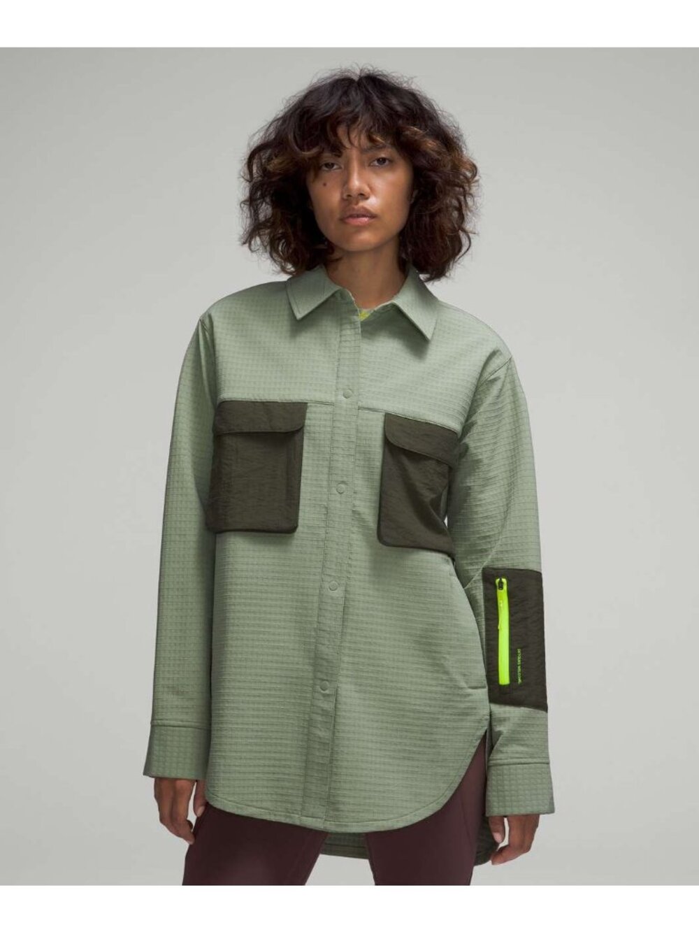 Lululemon Detours Laurel Green Grid Fleece Hiking Overshirt Utility Shirt Size 6